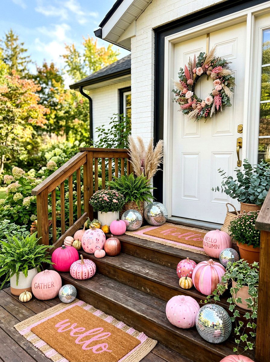 Pink Pumpkin Porch Decor - 30 Halloween porch ideas