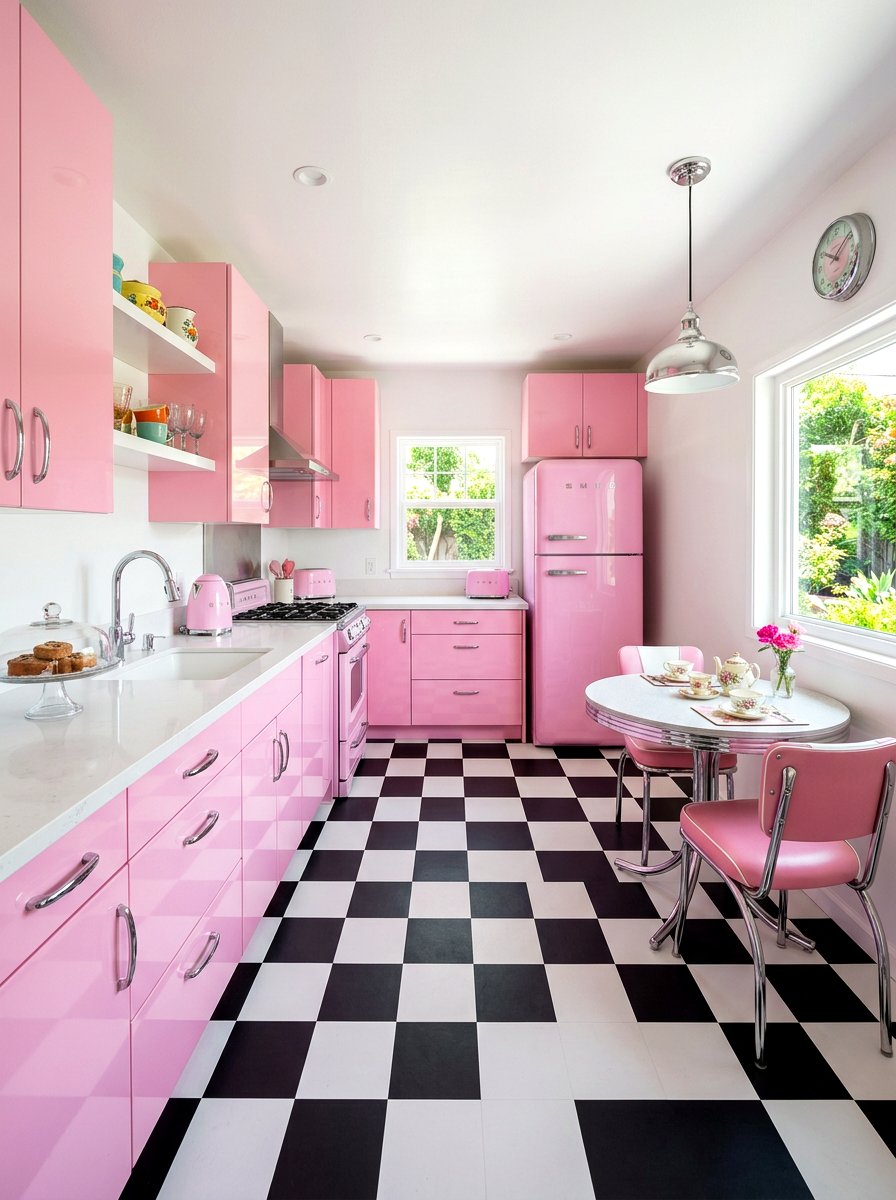 Pink Retro Kitchen - 30 vintage kitchen ideas