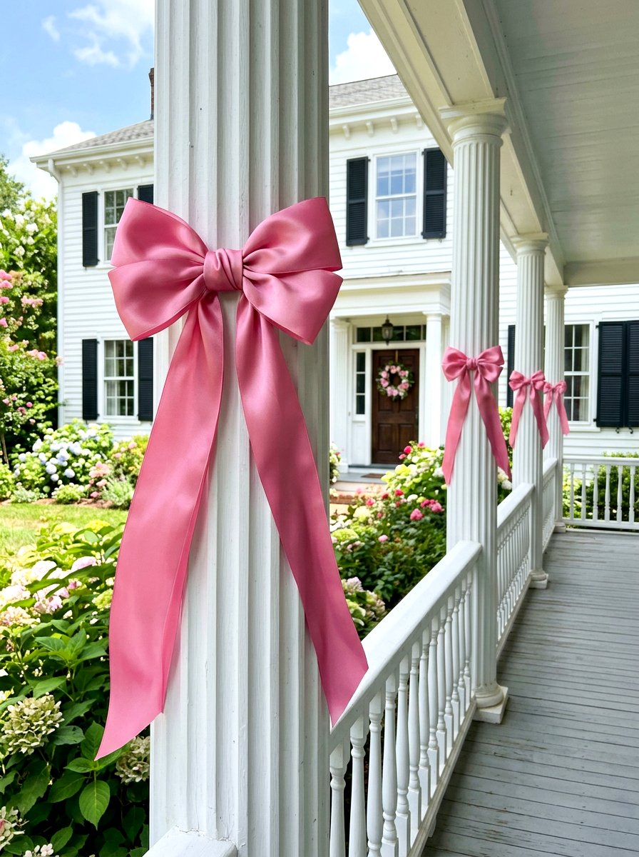 Pink Ribbon Bow - 30 front porch Valentine decor ideas