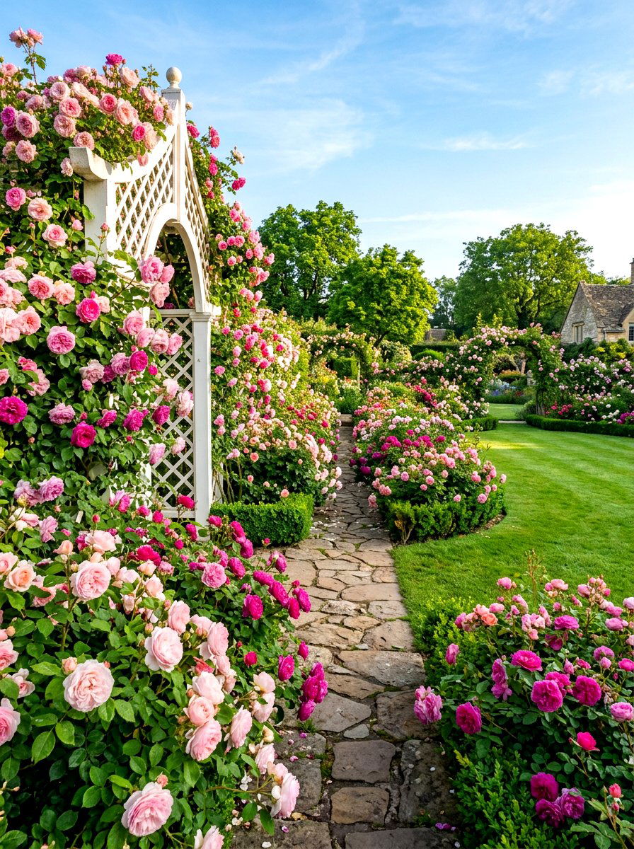 Pink Rose Garden - 30 pink flower bed ideas