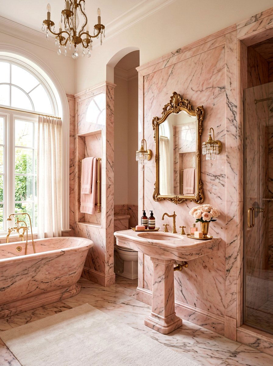 Pink Rose Marble Bathroom - 30 marble bathroom ideas