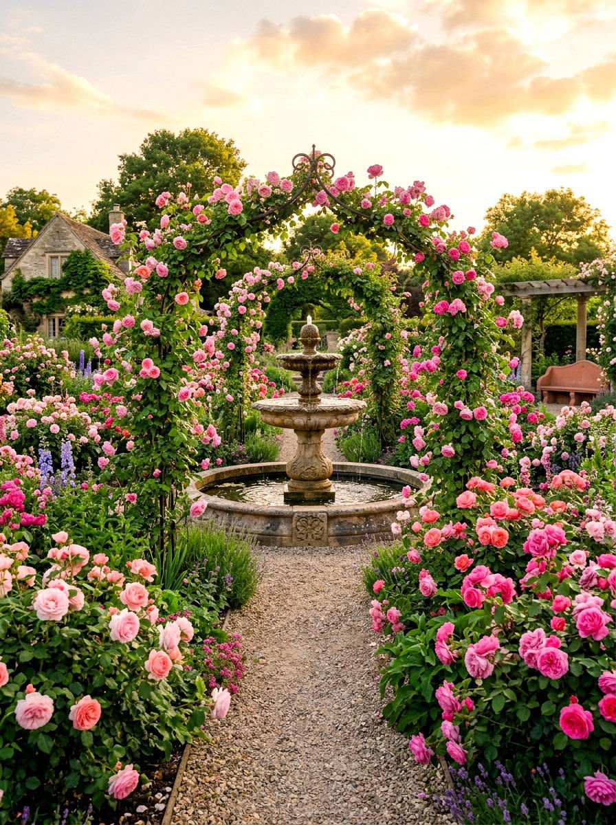 Pink Rose Romance Garden - 30 backyard rose garden ideas
