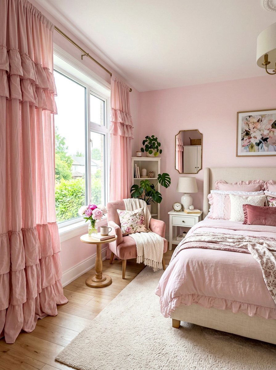 Pink Ruffled Curtains Aesthetic Bedroom - 30 romantic ruffle bedroom ideas