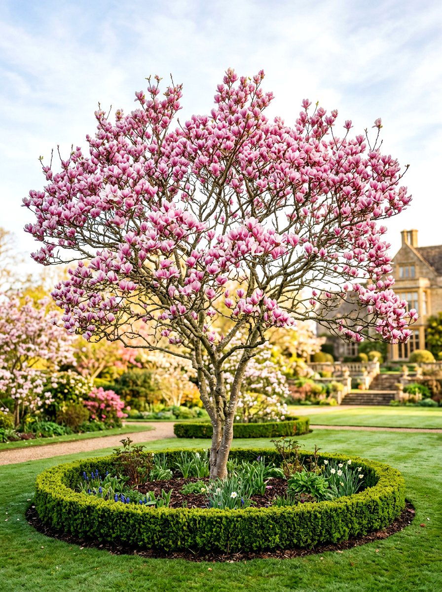 Pink Saucer Magnolia Garden - 30 magnolia front yard ideas
