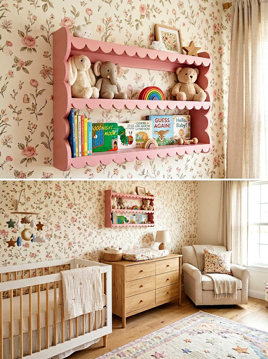 Pink Scalloped Nursery Shelf - 30 scalloped shelf ideas