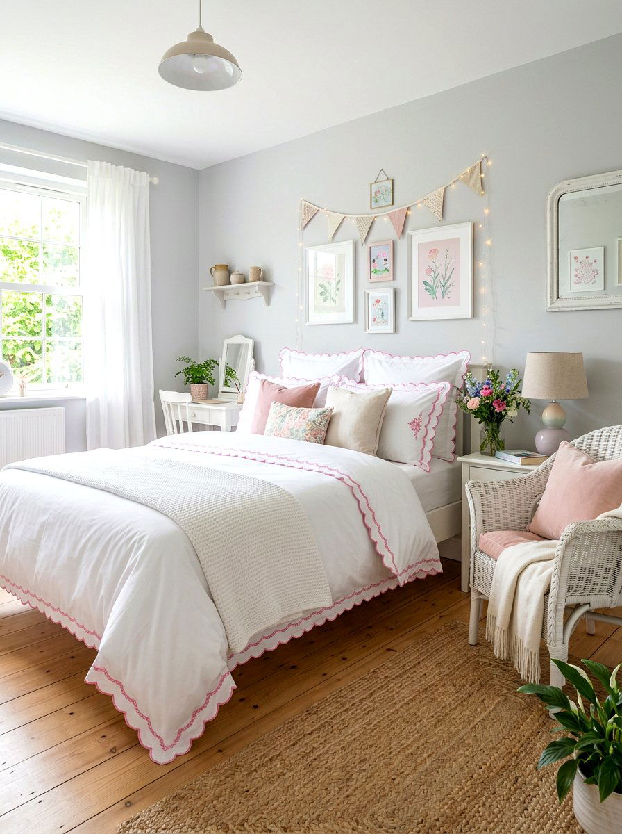 Pink Scalloped Trim Bedding - 30 contrast trim bedding ideas