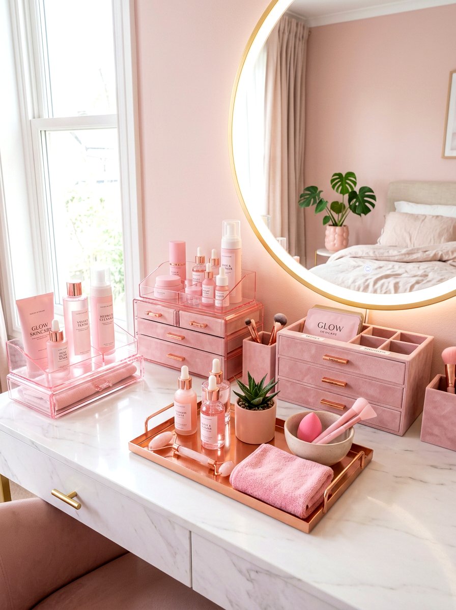 Pink Skincare Station - 30 skincare station ideas