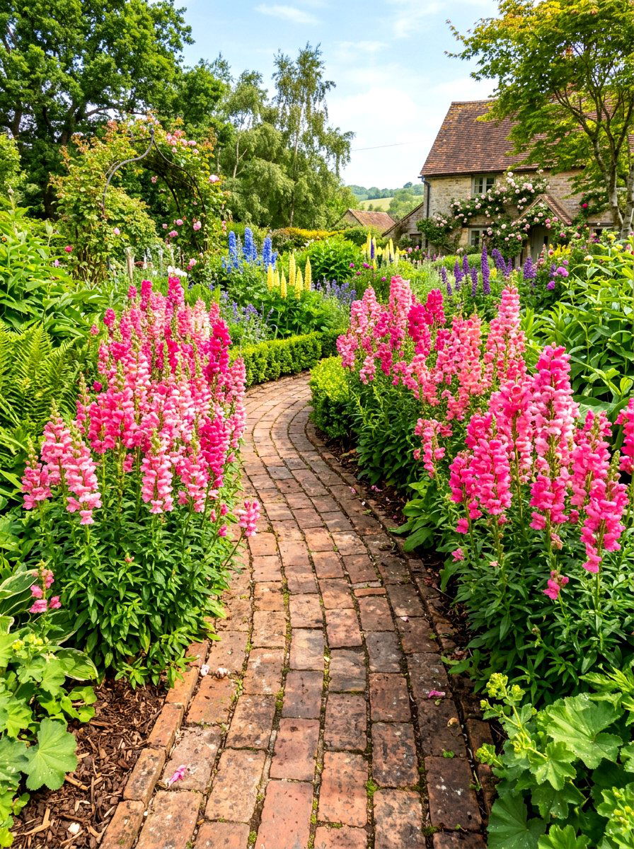 Pink Snapdragon Path - 30 pink flower bed ideas
