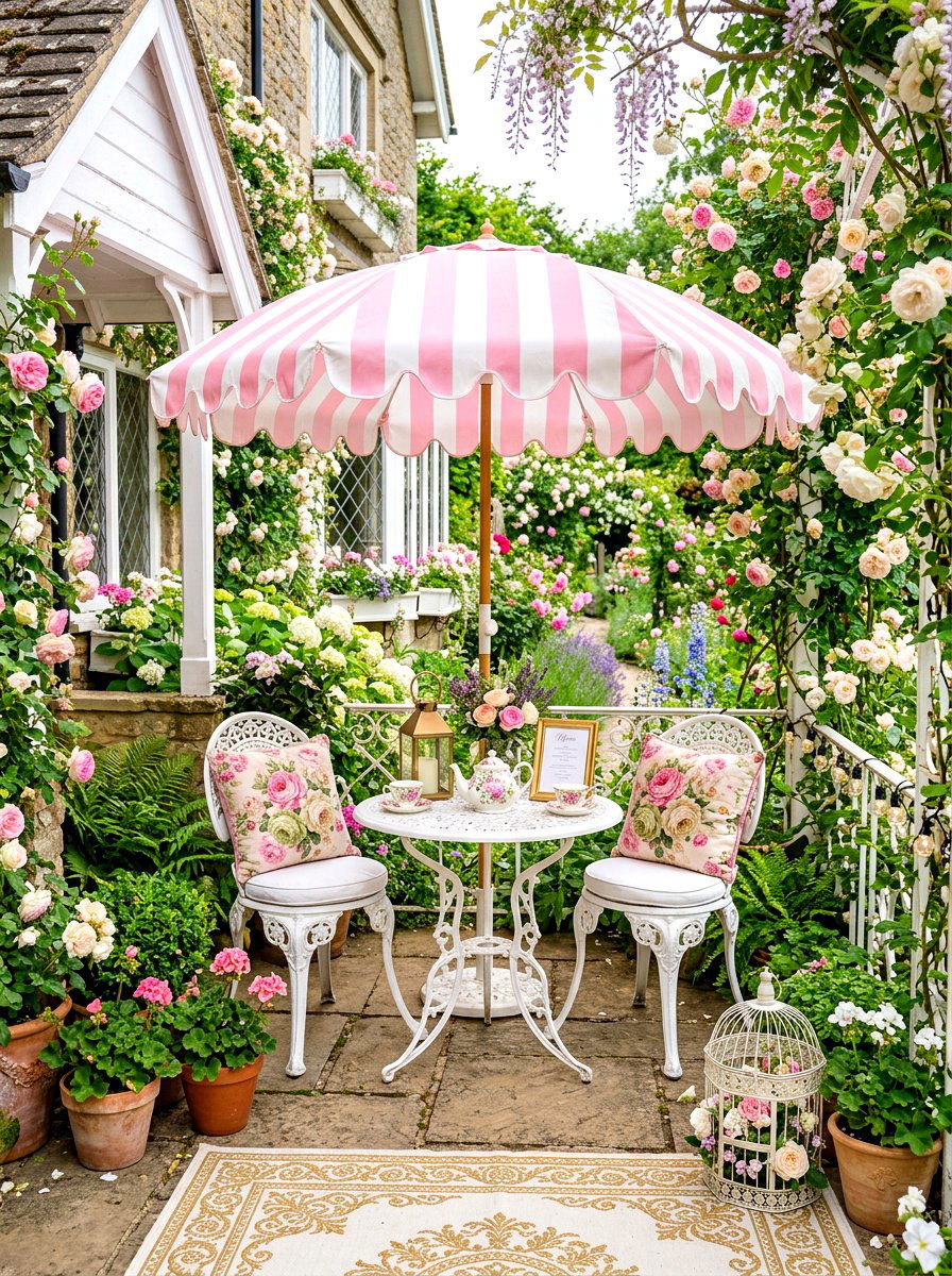 Pink Striped Umbrella - 30 striped porch umbrella ideas