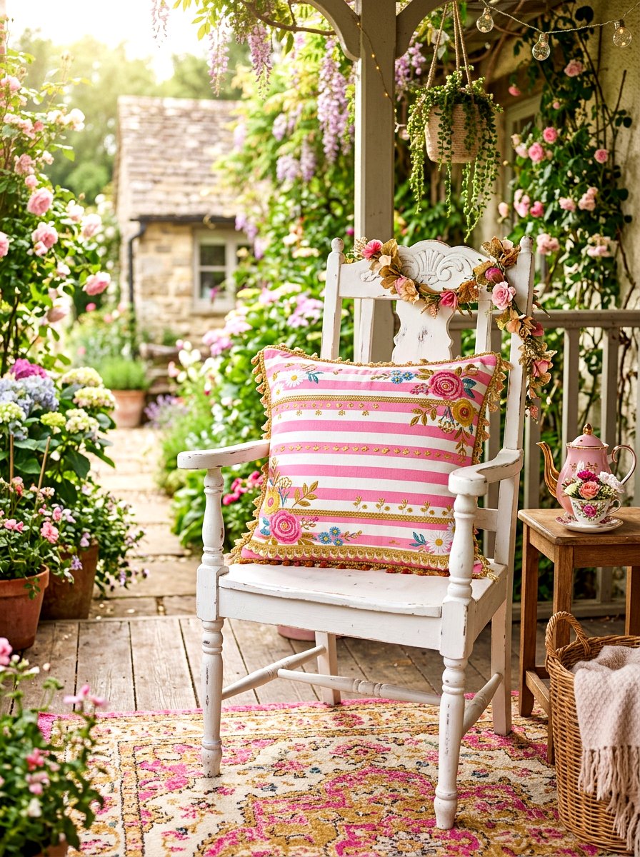 Pink Striped Whimsical Porch Cushion - 30 striped outdoor cushion porch ideas