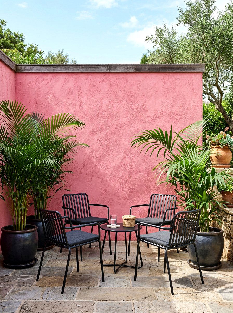Pink Stucco Privacy Wall - 30 sunset inspired patio ideas