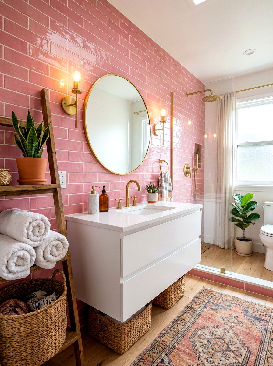 Pink Subway Tile Wall - 30 bathroom accent tile ideas