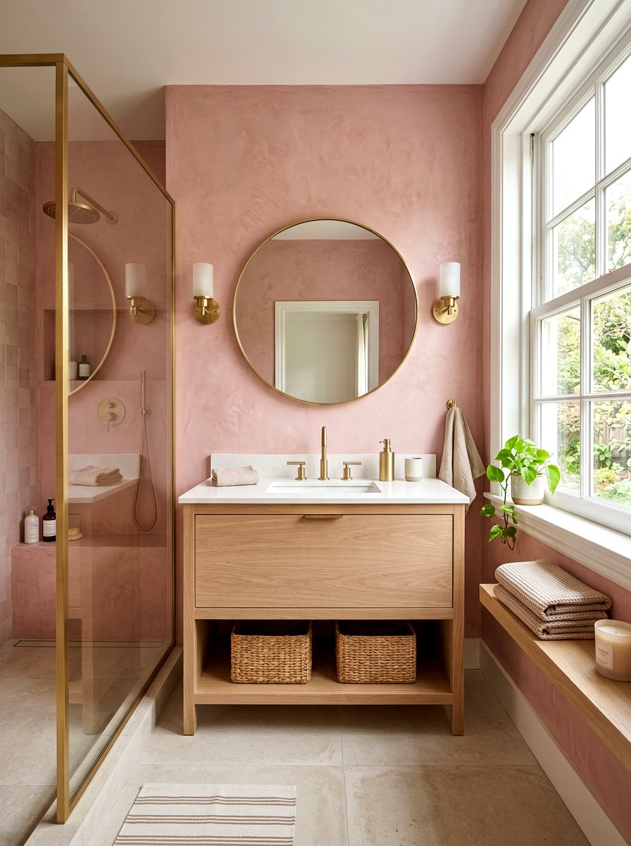 Pink Tadelakt Wall - 30 tadelakt bathroom ideas