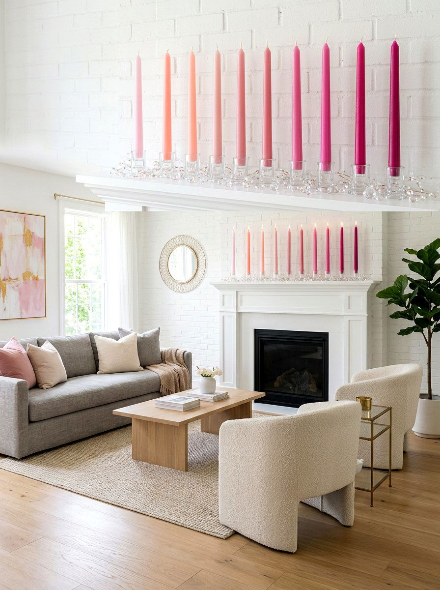 Pink Taper Candle Elegant Mantel - 30 Valentine mantel ideas