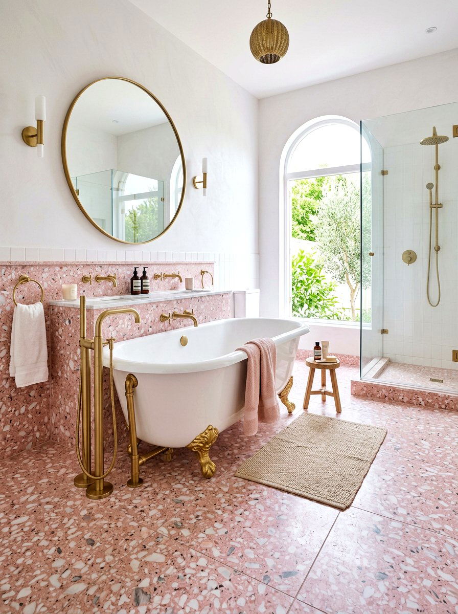 Pink Terrazzo Bathroom - 30 terrazzo floor bathroom ideas