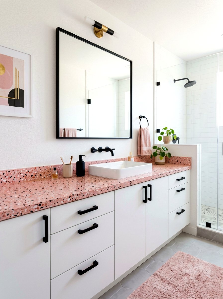 Pink Terrazzo Vanity - 30 neo deco bathroom vanity ideas
