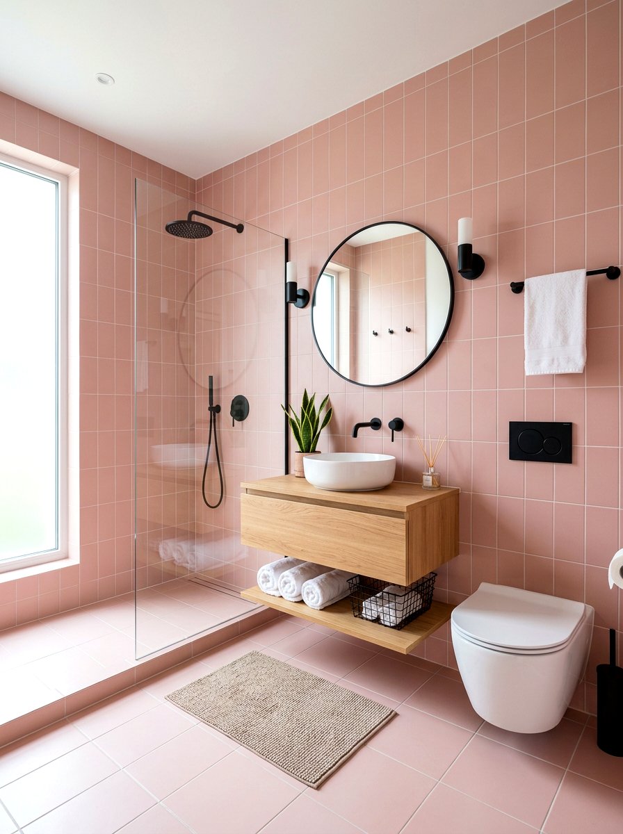 Pink Tile Bathroom - 30 floor to ceiling tile bathroom ideas
