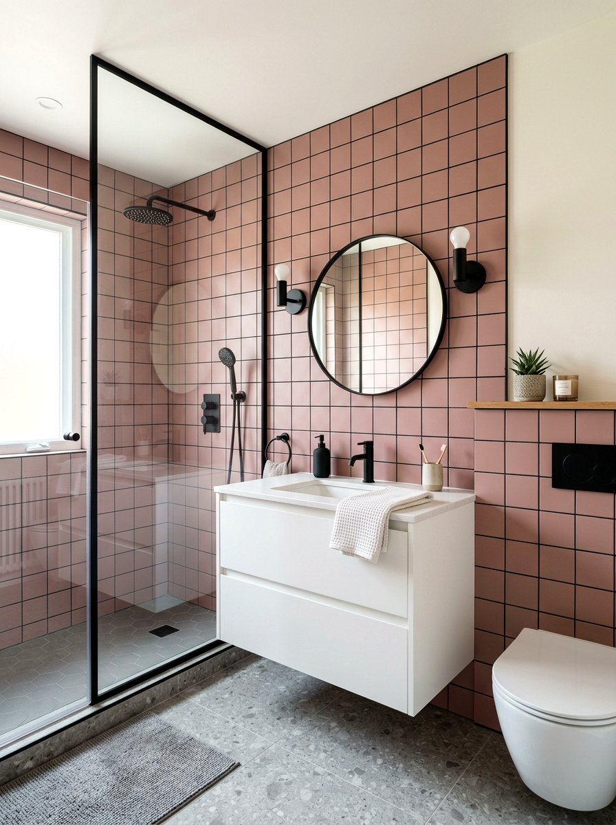 Pink Tile Dark Grout - 30 dark grout bathroom ideas