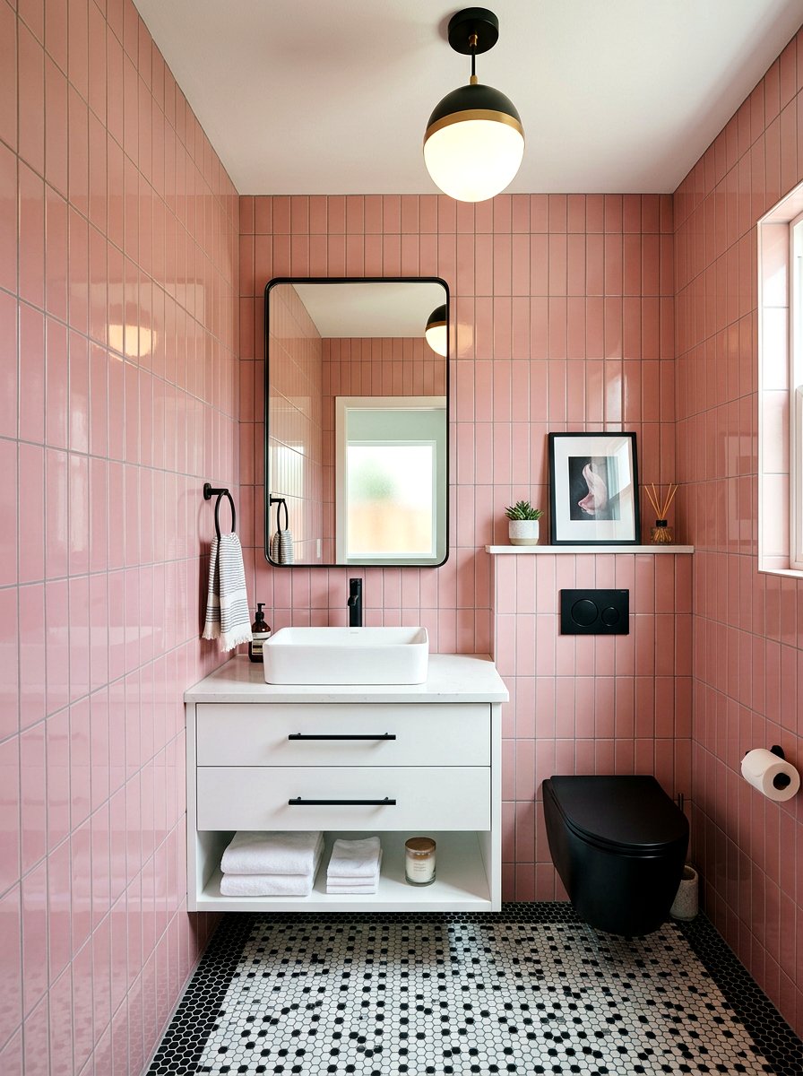 Pink Tile Powder Room - 30 powder room ideas