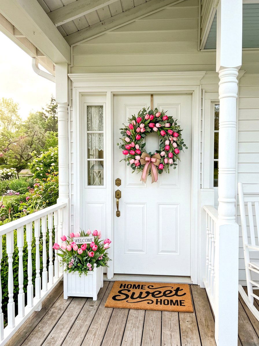 Pink Tulip Door Wreath - 30 spring wreath ideas