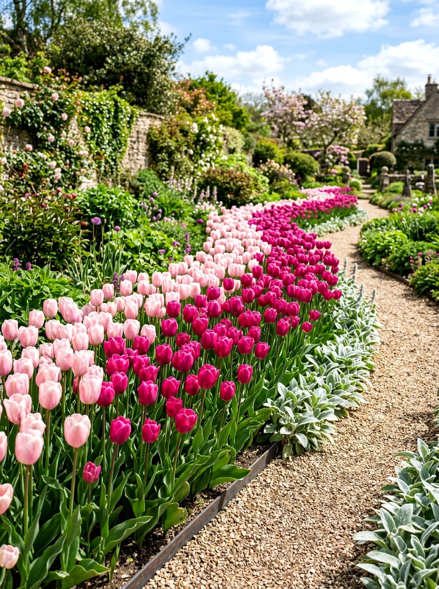 Pink Tulip Edging - 30 tulip border ideas