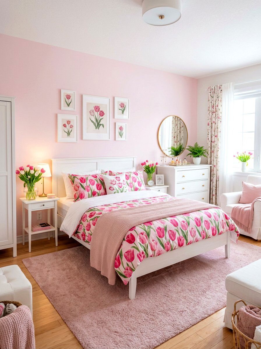 Pink Tulip Floral Comforter - 30 floral bedding aesthetic ideas