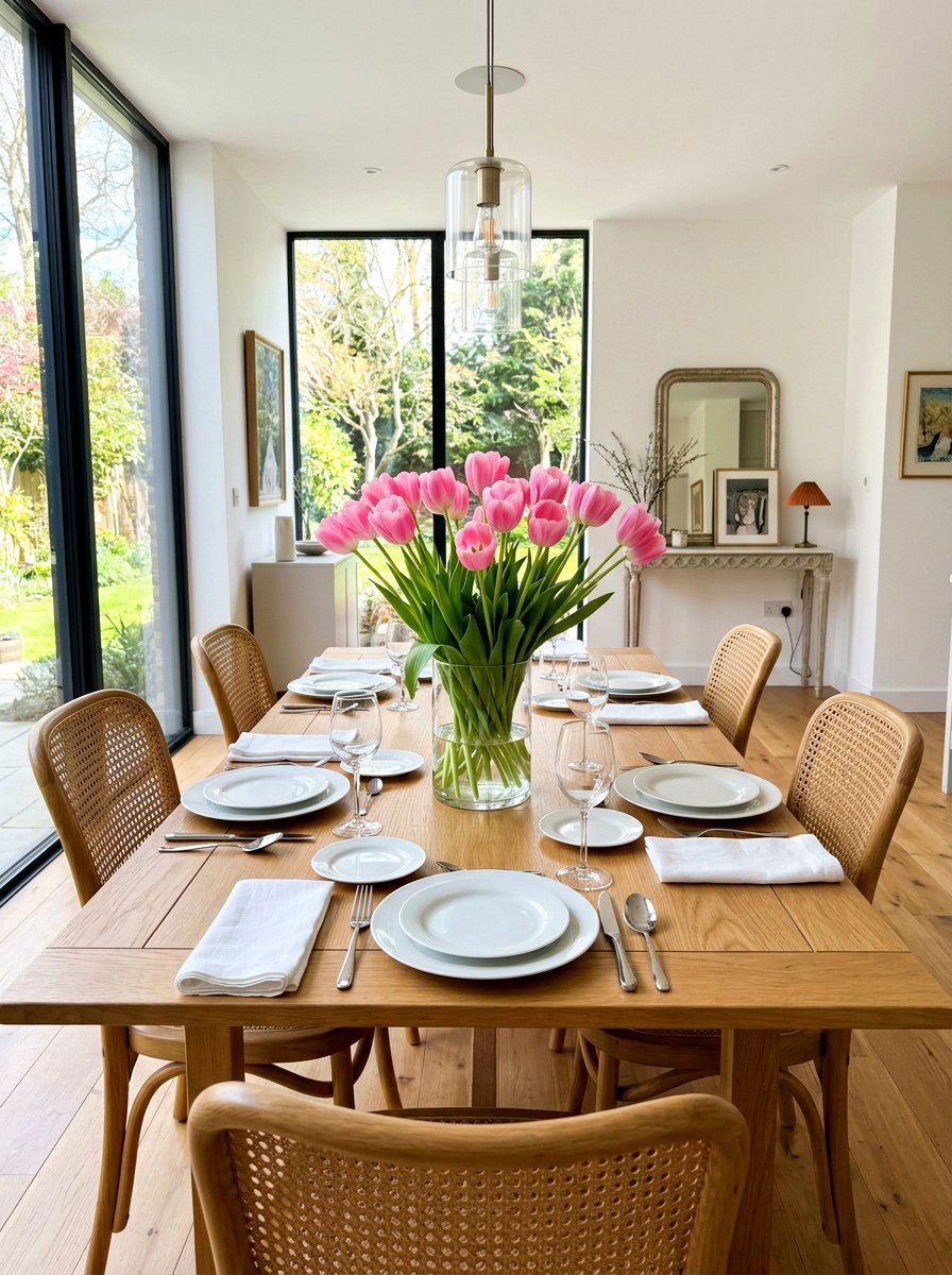 Pink Tulips In Glass Vase - 30 spring flower arrangement ideas