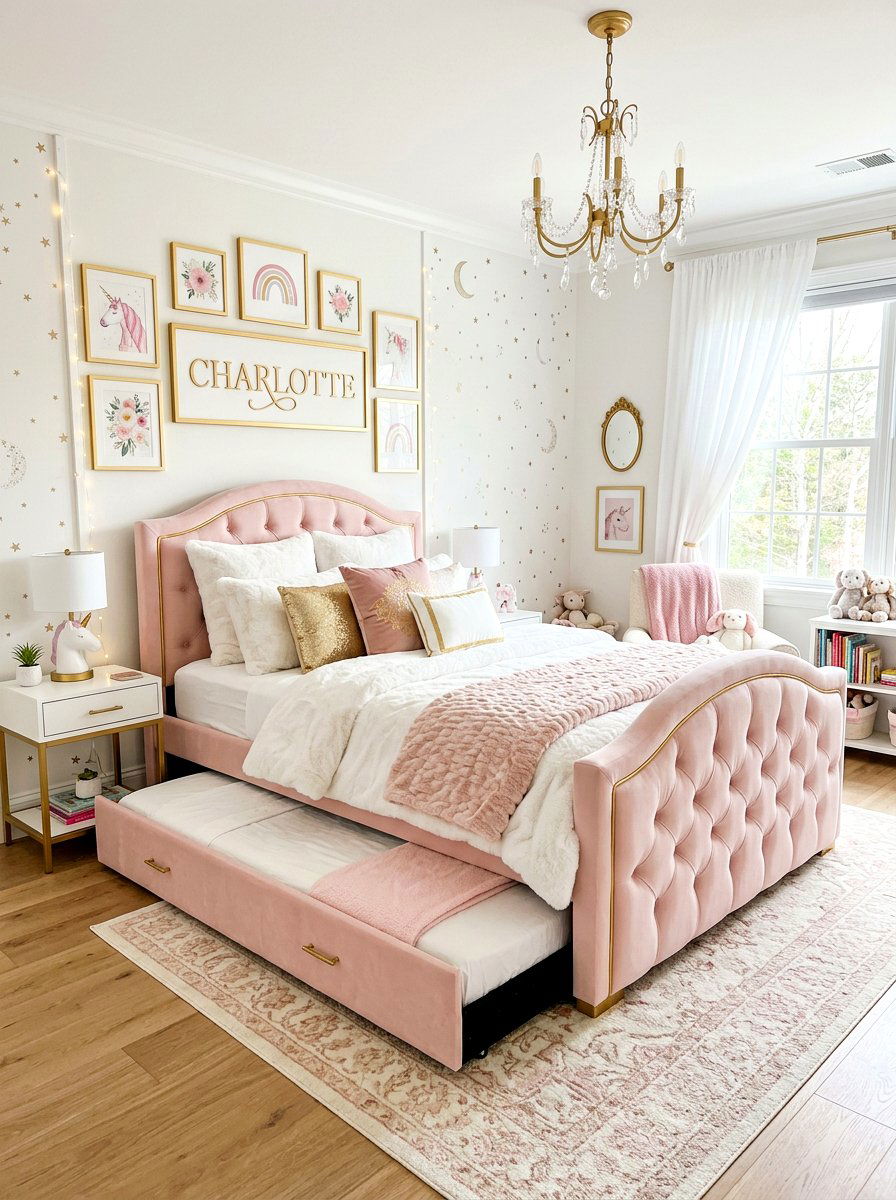 Pink Upholstered Girls Trundle Bed - 30 trundle bed ideas