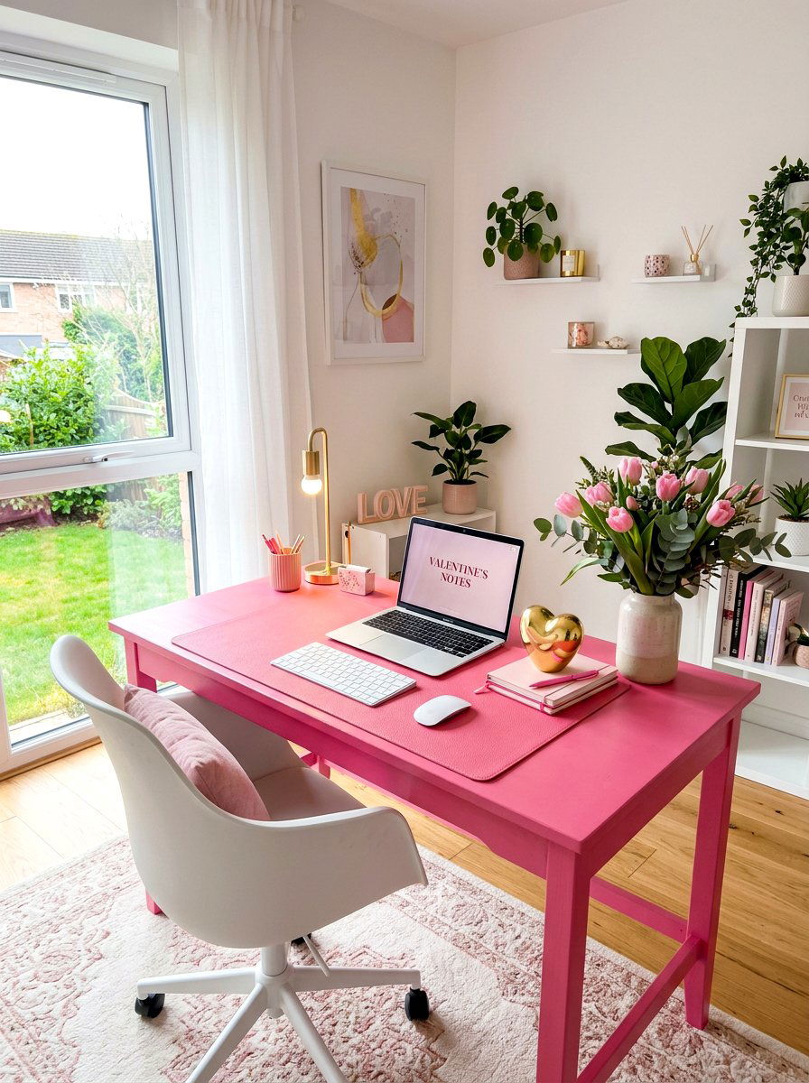 Pink Valentine Home Office Desk - 30 Valentine home decor ideas