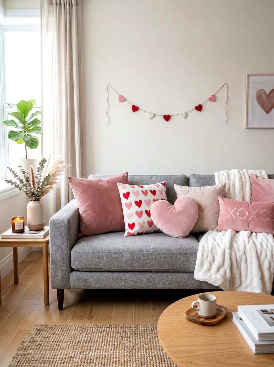 Pink Valentine Living Room Pillows - 30 Valentine home decor ideas