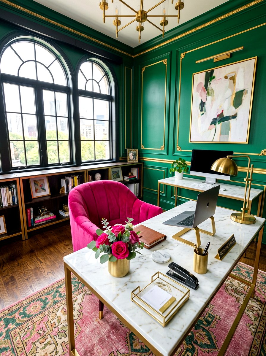 Pink Velvet Chair - 30 maximalist office ideas