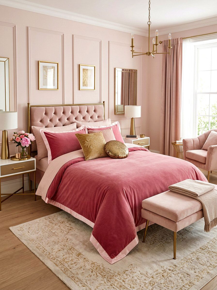 Pink Velvet Piped Bedding - 30 piped bedding ideas