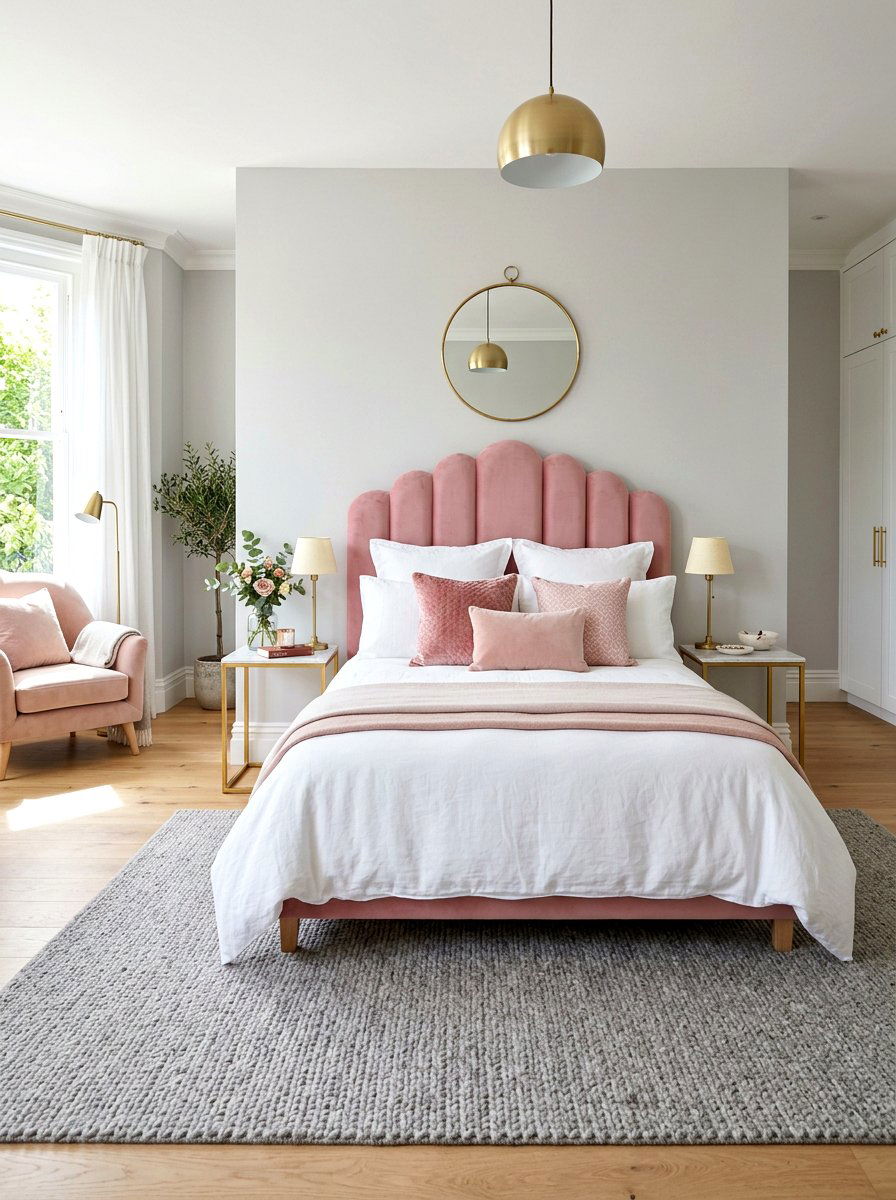 Pink Velvet Scalloped Headboard - 30 scalloped headboard ideas