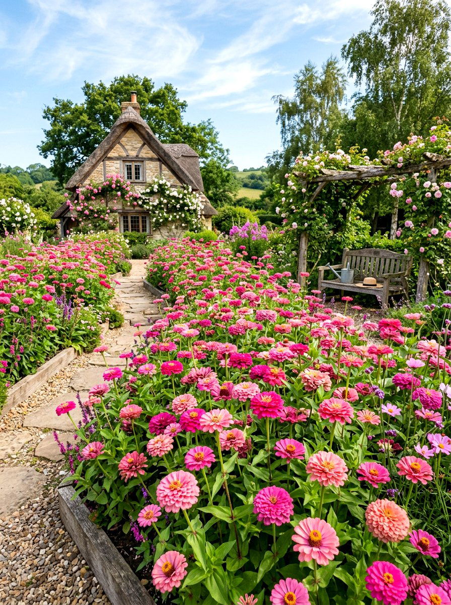 Pink Zinnia Garden - 30 zinnia garden ideas