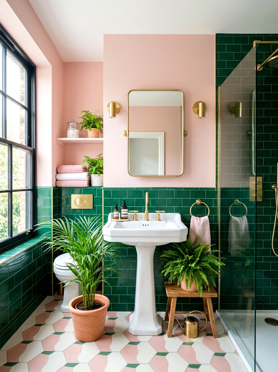 Pink and green bathroom - 30 color blocked bathroom ideas
