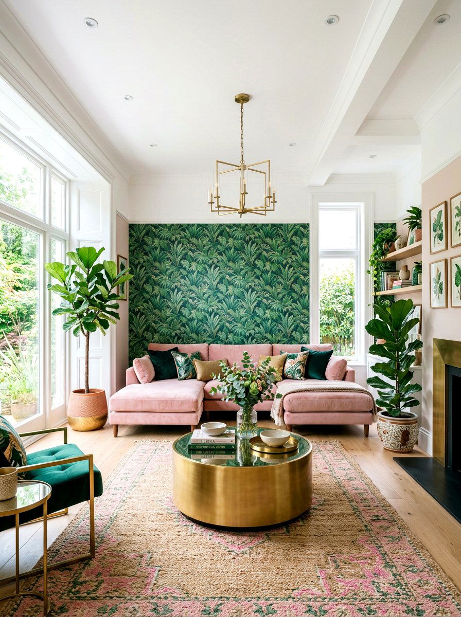 Pink and green living room - 30 happy color living room ideas
