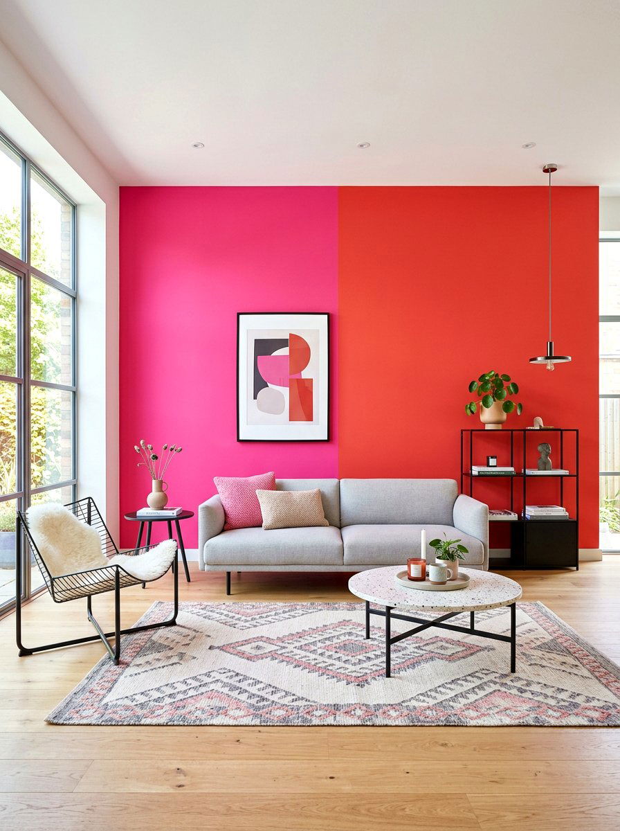 Pink and red color block - 30 pink and red home decor ideas