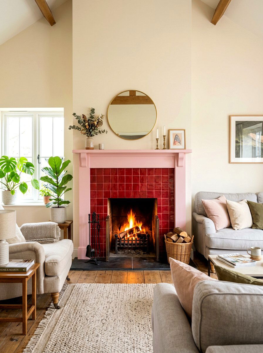 Pink and red fireplace - 30 pink and red home decor ideas
