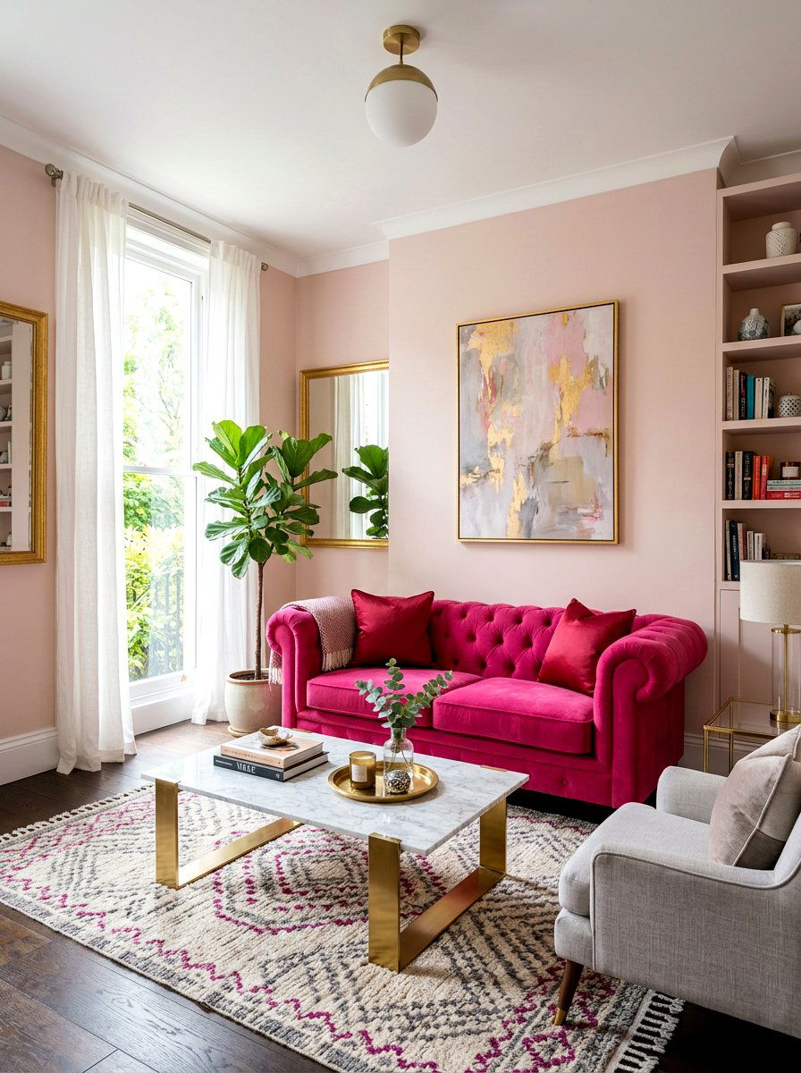 Pink and red living room - 30 pink and red home decor ideas