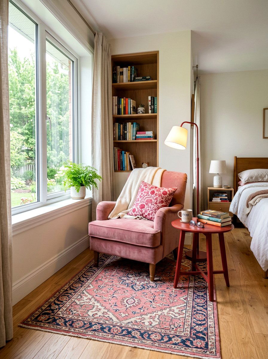 Pink and red reading nook - 30 pink and red home decor ideas