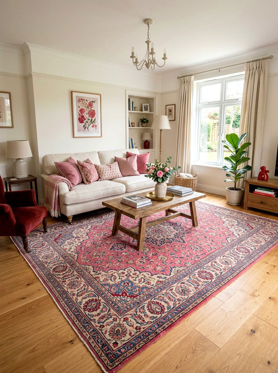 Pink and red rug - 30 pink and red home decor ideas