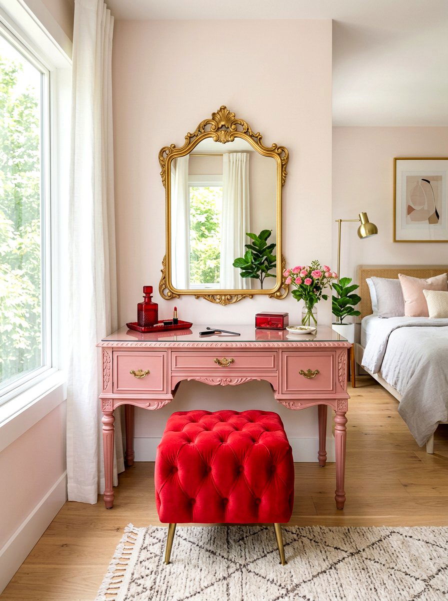 Pink and red vanity - 30 pink and red home decor ideas
