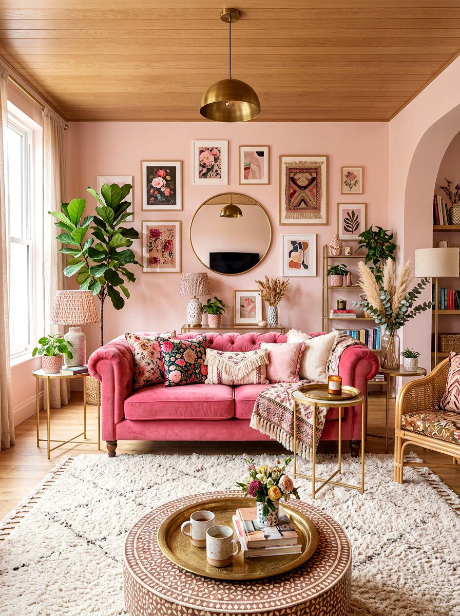 Pink boho living room - 30 boho living room ideas