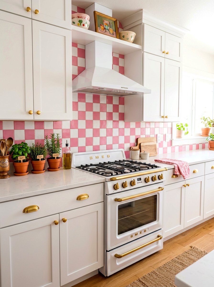 Pink checkered backsplash - 30 coquette kitchen ideas