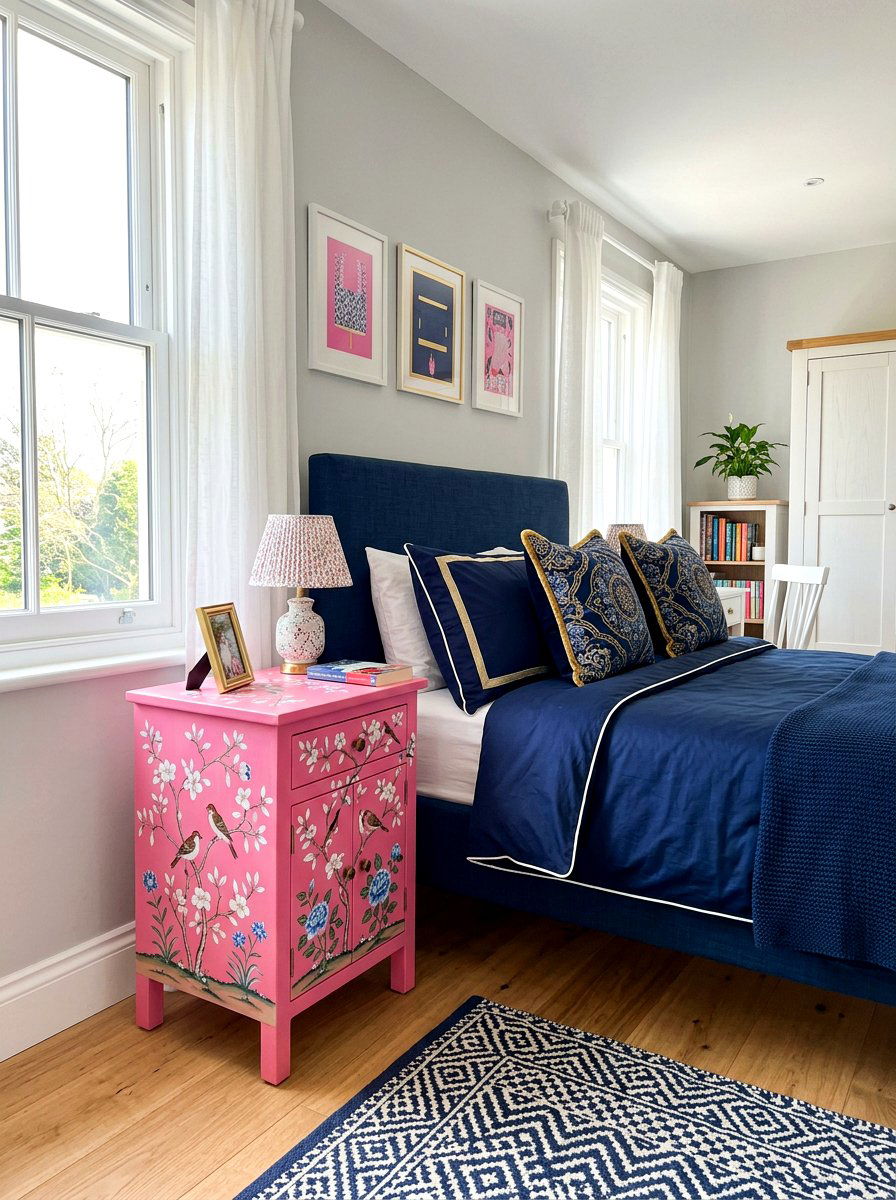 Pink chinoiserie bedside table - 30 chinoiserie table ideas