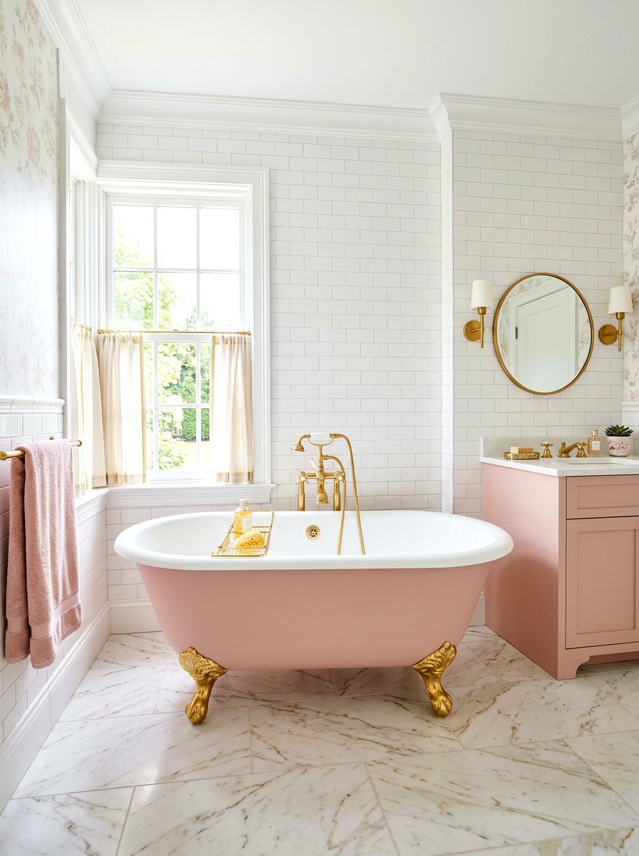 Pink clawfoot tub bathroom - 30 coquette bathroom ideas