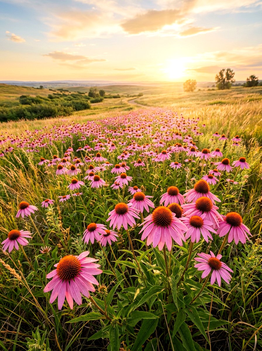 Pink coneflower meadow - 30 summer bloom garden ideas