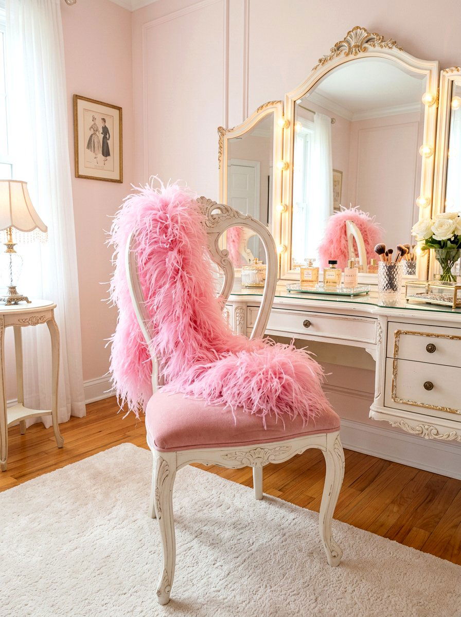 Pink feather boa - 30 coquette vanity ideas