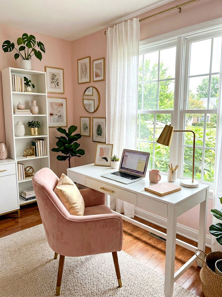 Pink home office - 30 feminine home studio ideas