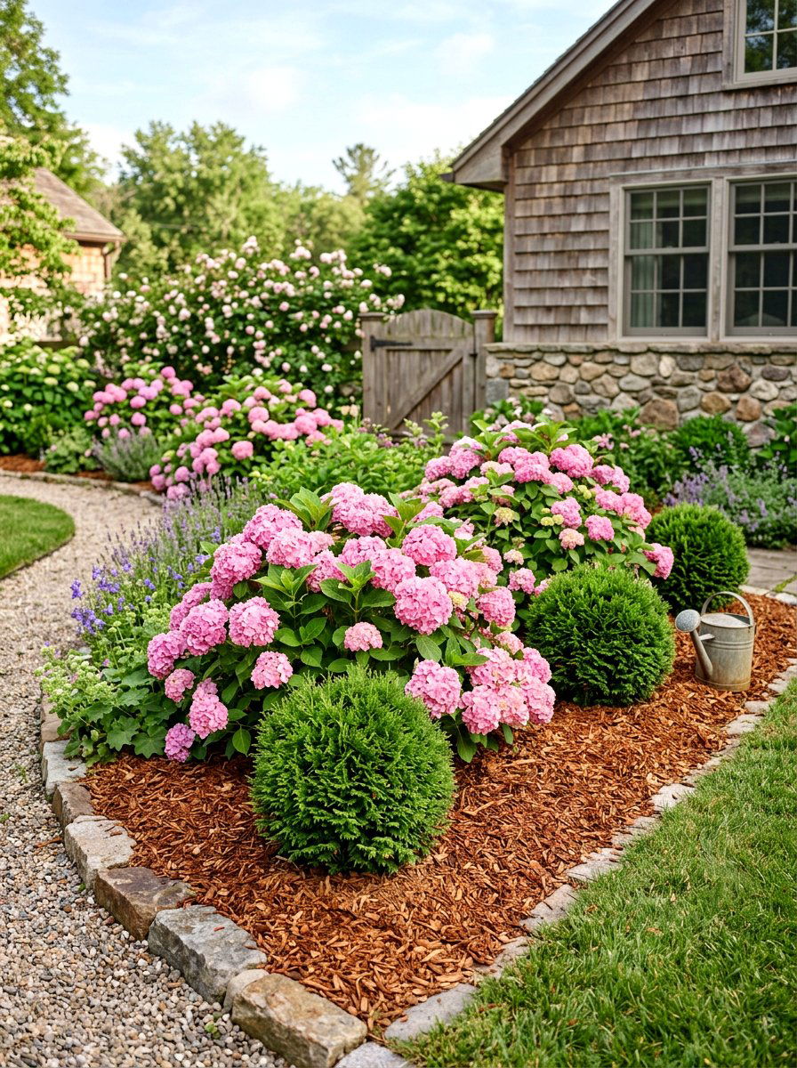 30 Evergreen And Hydrangea Landscape Ideas for Year-Round Color